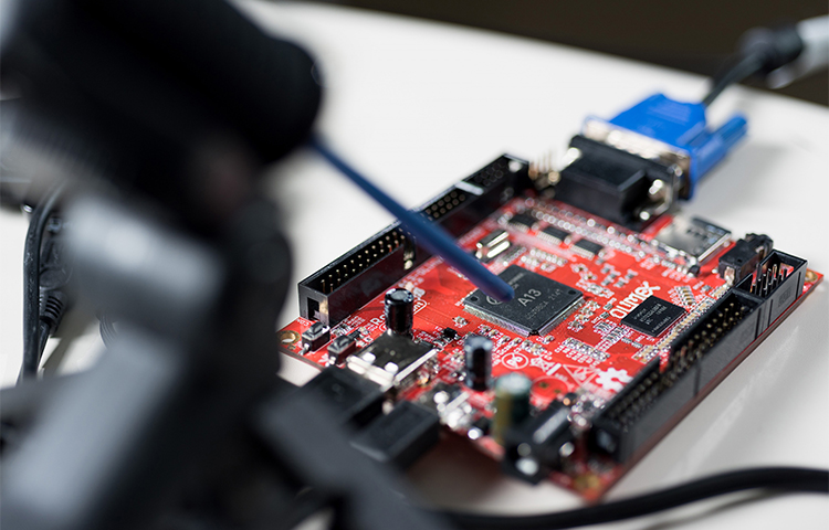 A computer chip being worked on