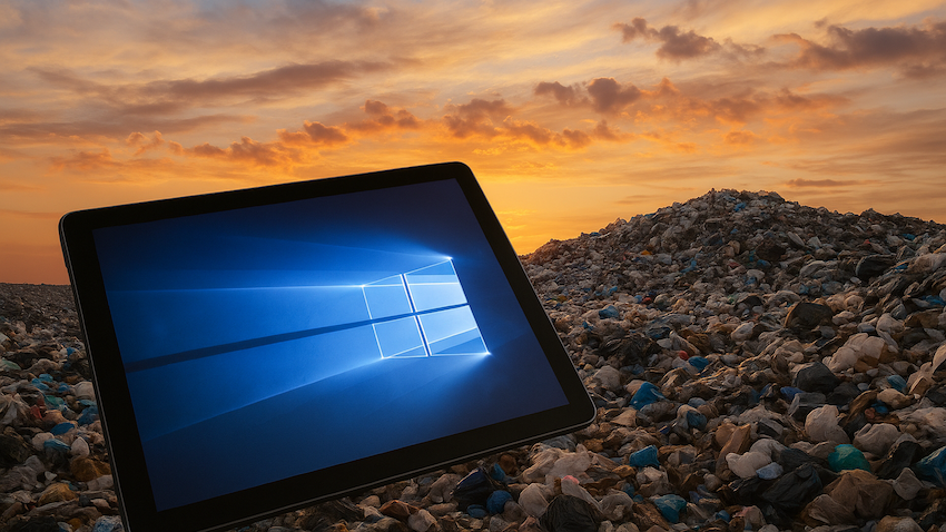 An AI image of a Windows tablet in a landfill