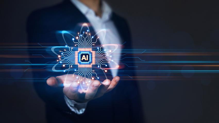 A graphic showing someone holding an AI model