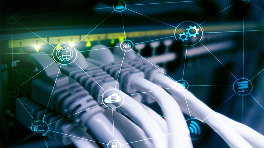 Ethernet cables plugged into the back of a modem.