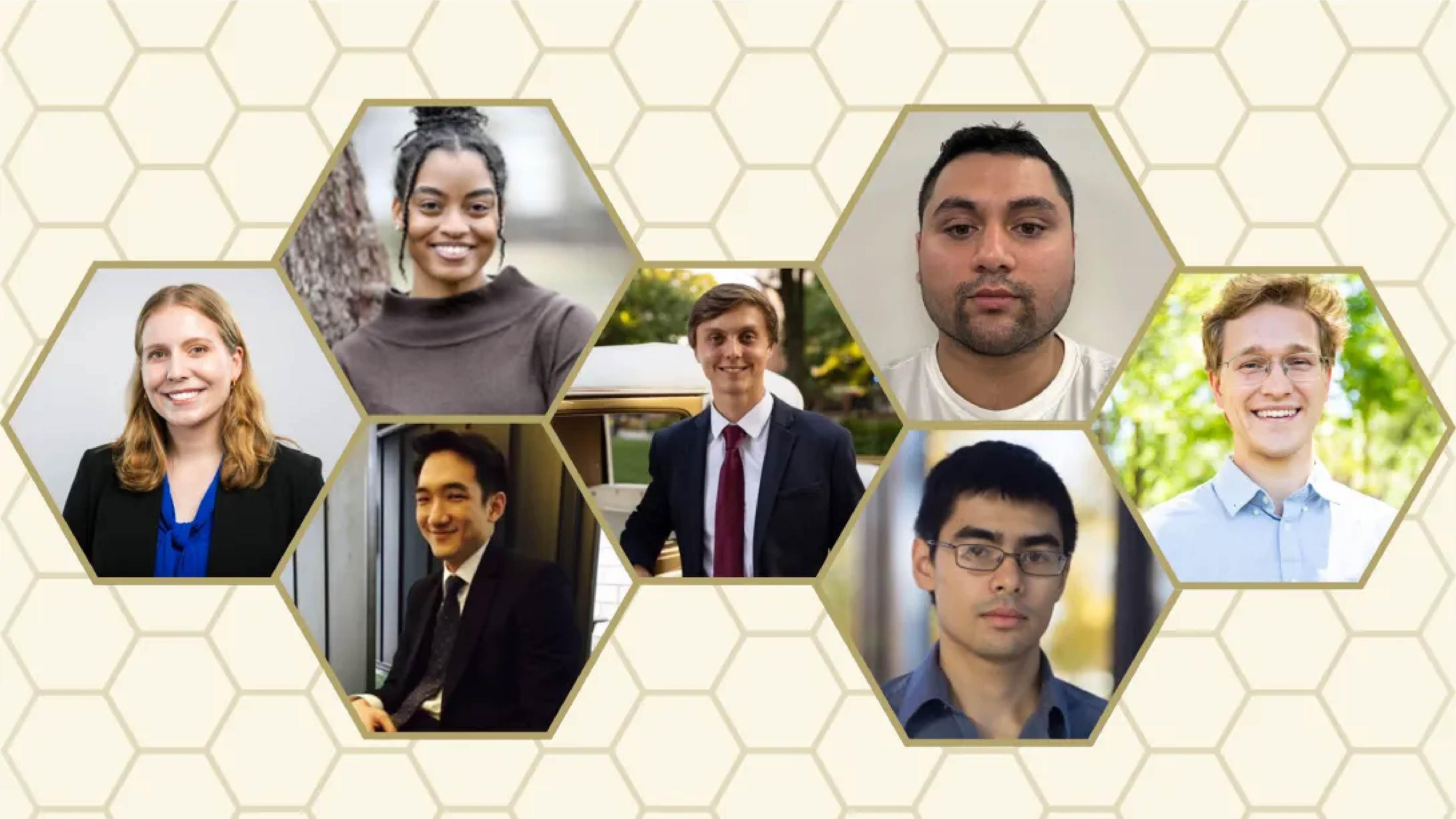 A collage of several award winning students in a hive like pattern.
