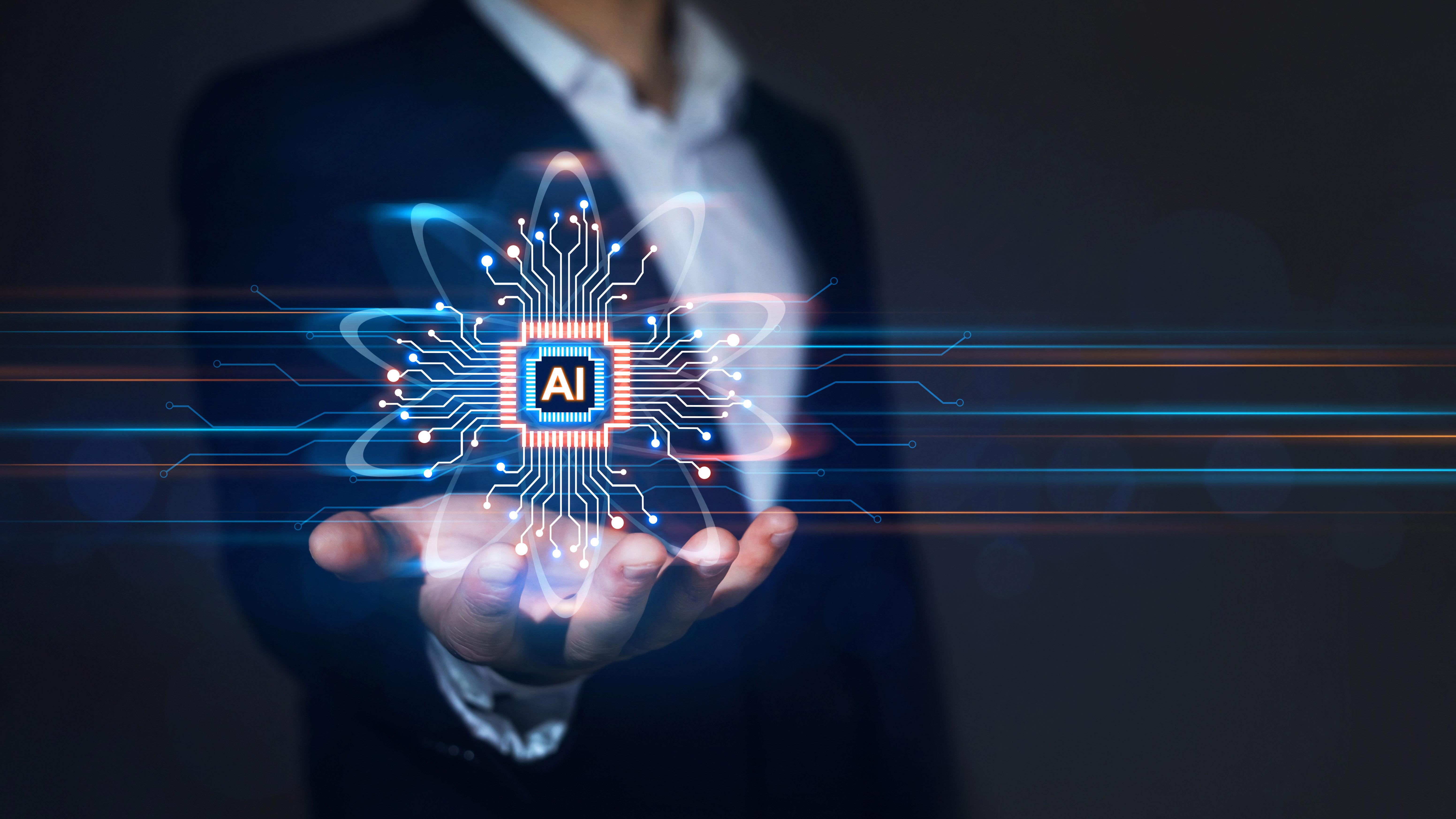 A graphic showing someone holding an AI model