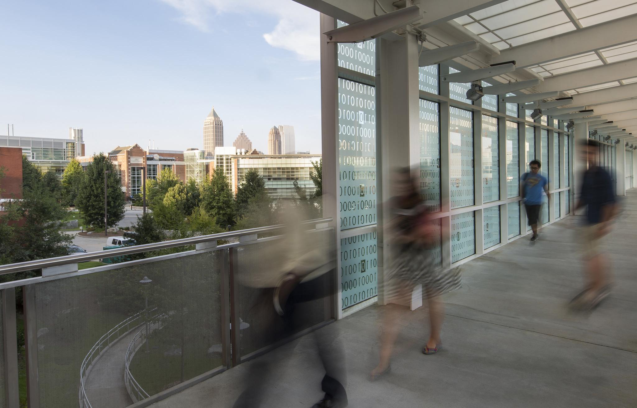 The Klaus Bridge with students walking by.